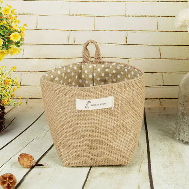 Cotton Linen Flower Pot Hanging Storage Bag.
