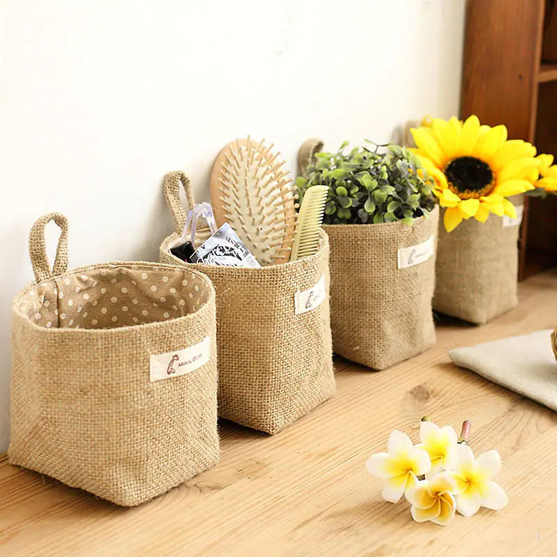 Cotton Linen Flower Pot Hanging Storage Bag.