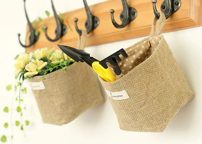 Cotton Linen Flower Pot Hanging Storage Bag.