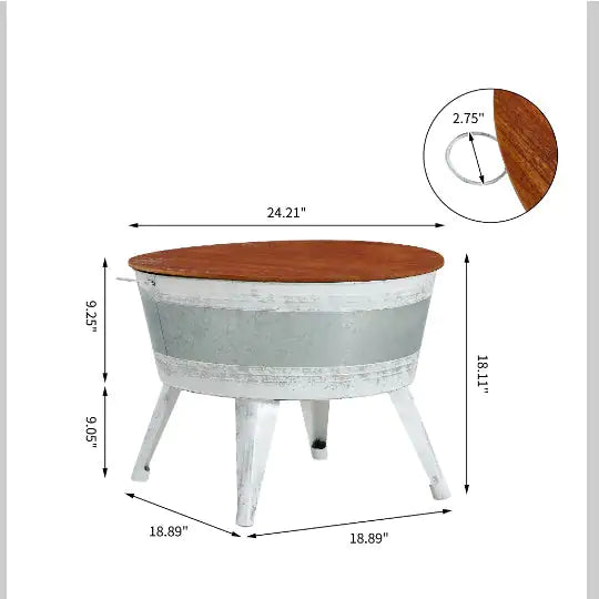 Rustic distressed metal accent table.