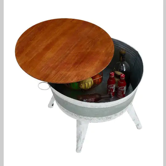 Rustic distressed metal accent table.