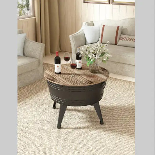 Farmhouse Rustic Distressed Metal Accent Cocktail Table.Dark rustic metal accent table.