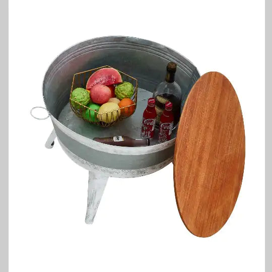 Rustic distressed metal accent table.